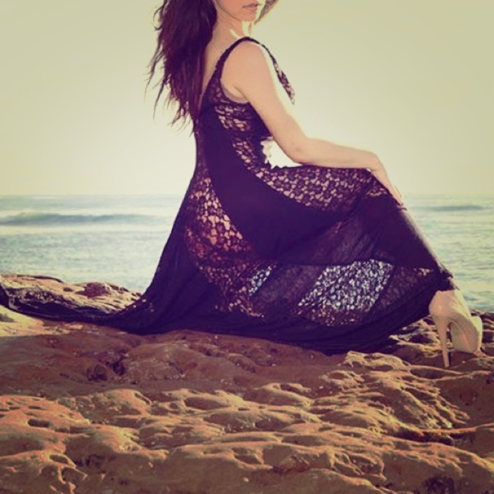 Black lace summer maxi dress
